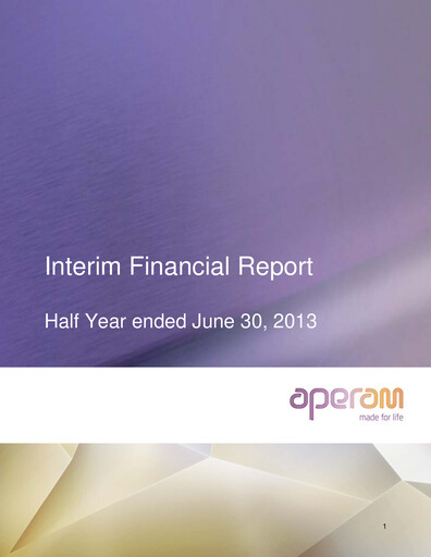 Thumbnail Aperam Half-year Report 2013