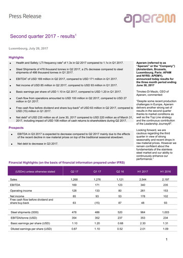 Thumbnail Aperam Quarterly Report 2017-q2