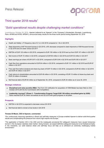 Thumbnail Aperam Quarterly Report 2018-q3