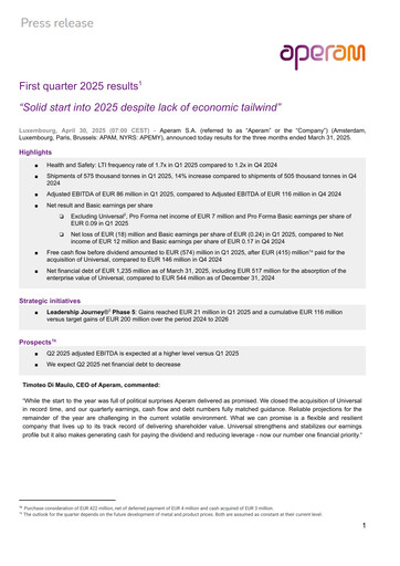Thumbnail Aperam Quarterly Report 2025-q1
