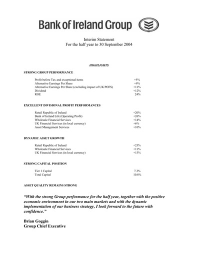 Thumbnail Bank of Ireland Group Half-year Report 2004-h1