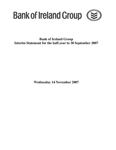 Thumbnail Bank of Ireland Group Half-year Report 2007-h1