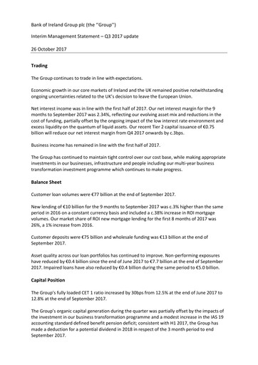 Thumbnail Bank of Ireland Group Quarterly Report 2017-q3