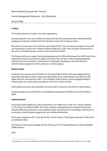 Thumbnail Bank of Ireland Group Quarterly Report 2018-q1