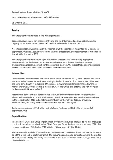 Thumbnail Bank of Ireland Group Quarterly Report 2018-q3