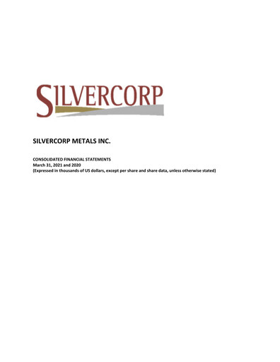 Thumbnail Silvercorp Metals
 Financial Statement fy2021
