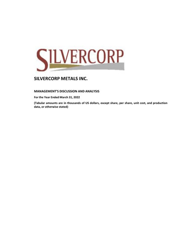 Thumbnail Silvercorp Metals
 Financial Statement fy2022
