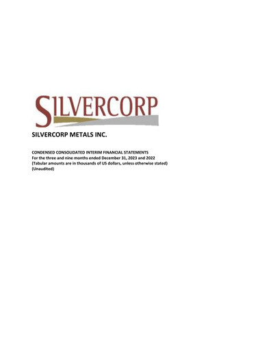 Thumbnail Silvercorp Metals
 Quarterly Report fy2024-q3