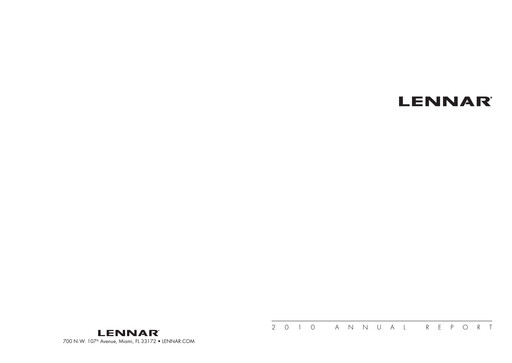Thumbnail Lennar Annual Report 2010