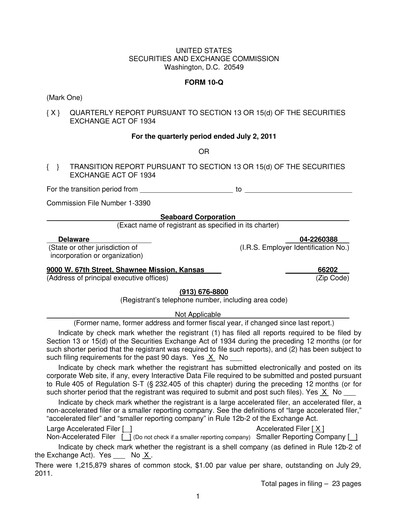 Thumbnail Seaboard Corporation Quarterly Report 2011-q2