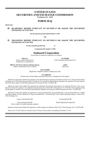 Thumbnail Seaboard Corporation Quarterly Report 2011-q3