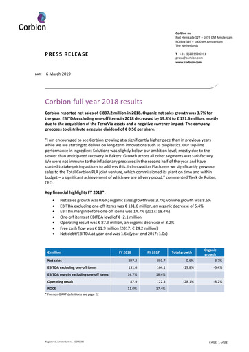 Thumbnail Corbion Financial Statement 2018