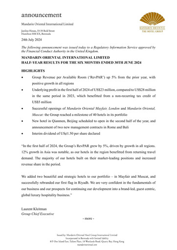 Thumbnail Mandarin Oriental Half-year Report 2024-h1