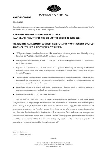 Thumbnail Mandarin Oriental Half-year Report 2025-h1