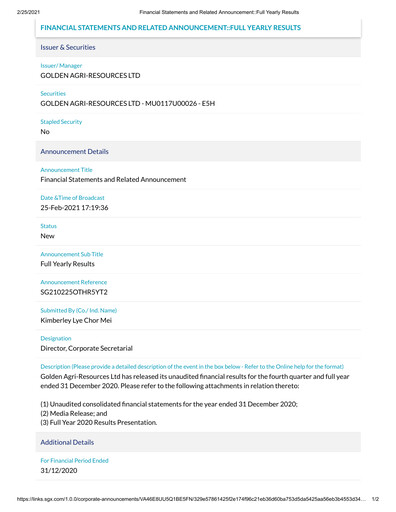 Thumbnail Golden Agri-Resources Financial Statement 2020