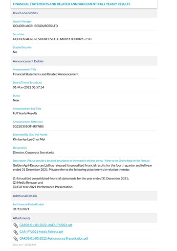 Thumbnail Golden Agri-Resources Financial Statement 2021