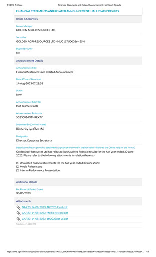Thumbnail Golden Agri-Resources Half-year Report 2023-h1