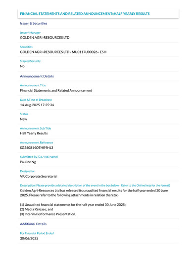Thumbnail Golden Agri-Resources Half-year Report 2025-h1