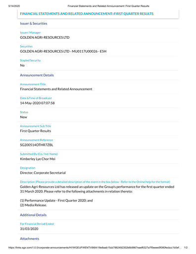 Thumbnail Golden Agri-Resources Quarterly Report 2020-q1