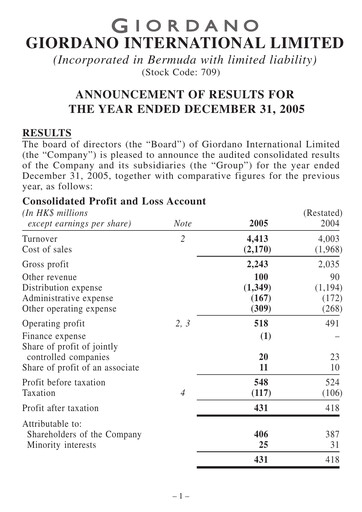Thumbnail Giordano Financial Report 2005