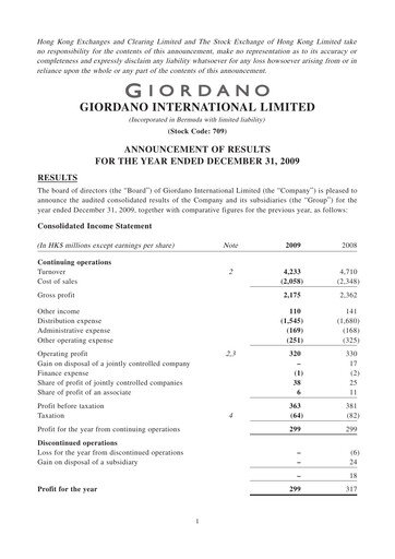 Thumbnail Giordano Financial Report 2009