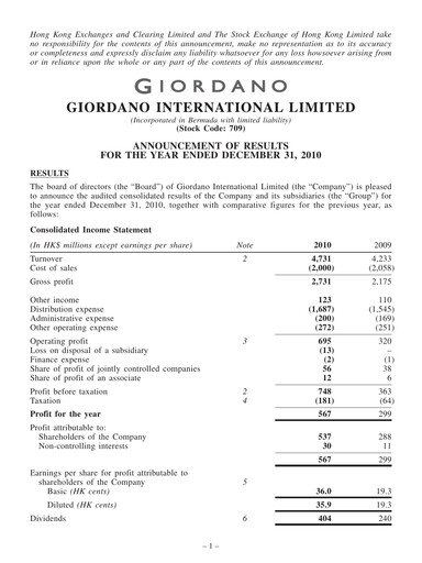 Thumbnail Giordano Financial Report 2010