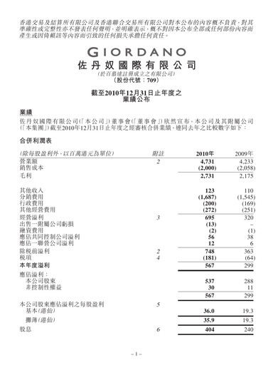 Thumbnail Giordano Financial Report 2010