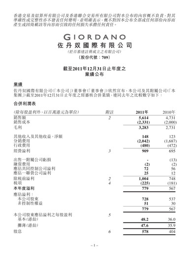 Thumbnail Giordano Financial Report 2011