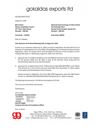 Vorschaubild Gokaldas Exports Quartalsbericht 2024-q1