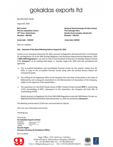 Vorschaubild Gokaldas Exports Quartalsbericht 2025-q1