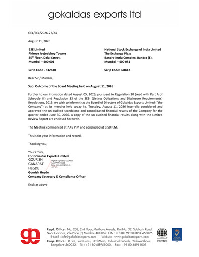 Thumbnail Gokaldas Exports Quarterly Report 2026-q1