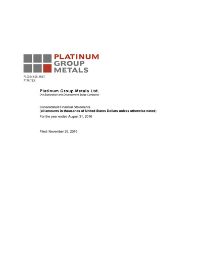 Thumbnail Platinum Group Metals
 Financial Statement fy2016