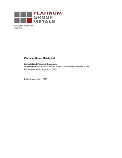 Thumbnail Platinum Group Metals
 Financial Statement fy2023