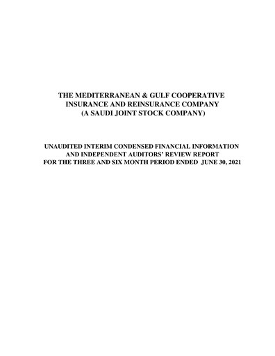Miniature Medgulf (The Mediterranean and Gulf Cooperative Insurance and Reinsurance Company) Rapport trimestriel 2021-q2