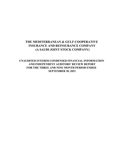 Miniature Medgulf (The Mediterranean and Gulf Cooperative Insurance and Reinsurance Company) Rapport trimestriel 2021-q3