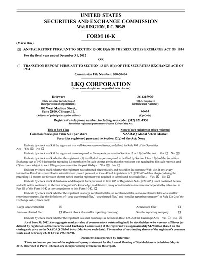 Thumbnail LKQ Corporation Annual Report 2012