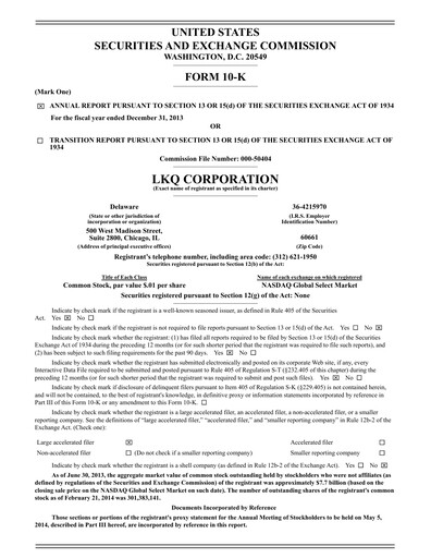Thumbnail LKQ Corporation Annual Report 2013