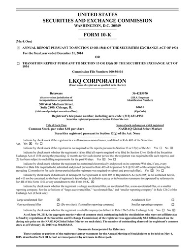 Thumbnail LKQ Corporation Annual Report 2014