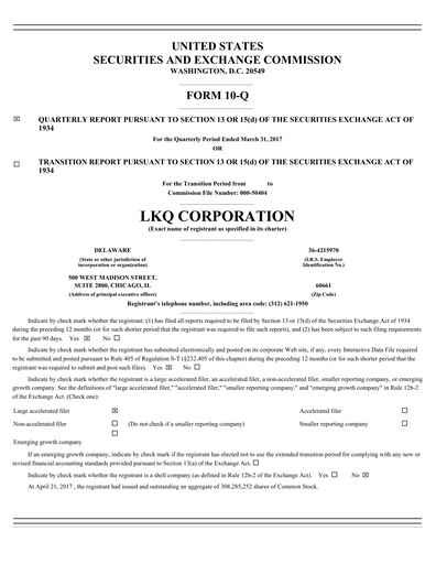 Thumbnail LKQ Corporation Quarterly Report 2017-q1