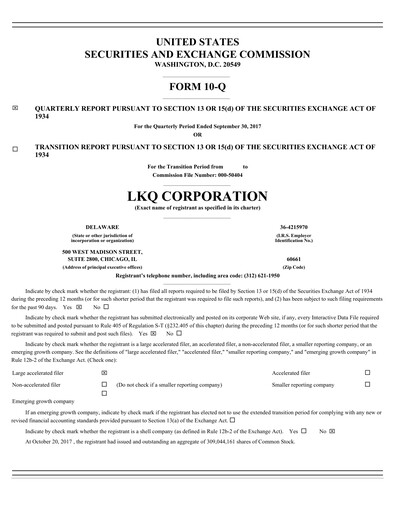 Thumbnail LKQ Corporation Quarterly Report 2017-q3