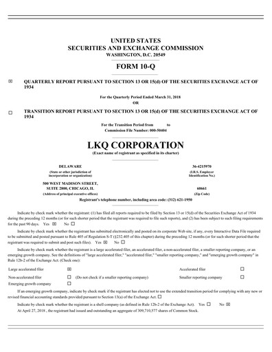 Thumbnail LKQ Corporation Quarterly Report 2018-q1