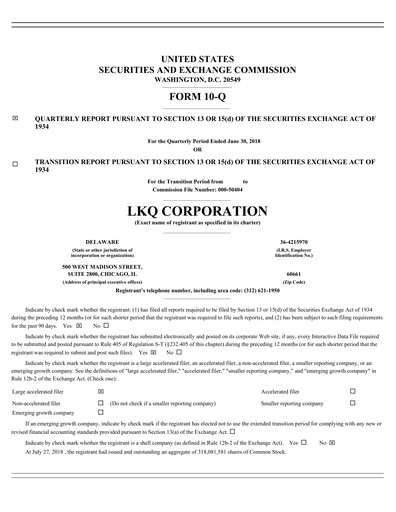 Thumbnail LKQ Corporation Quarterly Report 2018-q2