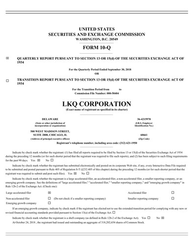 Thumbnail LKQ Corporation Quarterly Report 2018-q3