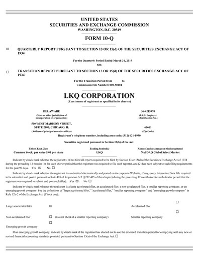 Thumbnail LKQ Corporation Quarterly Report 2019-q1