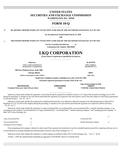 Thumbnail LKQ Corporation Quarterly Report 2020-q1