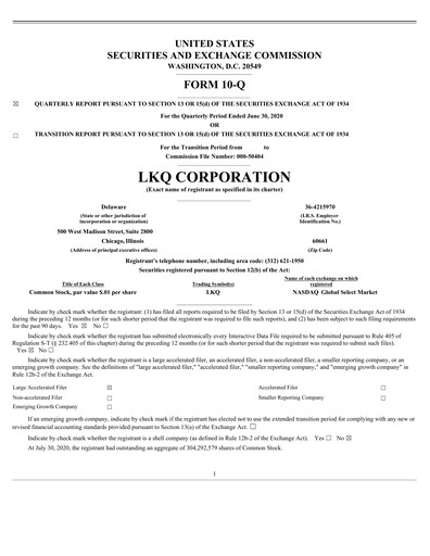 Thumbnail LKQ Corporation Quarterly Report 2020-q2