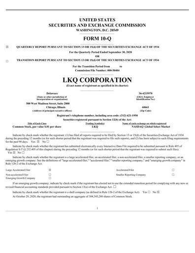 Thumbnail LKQ Corporation Quarterly Report 2020-q3