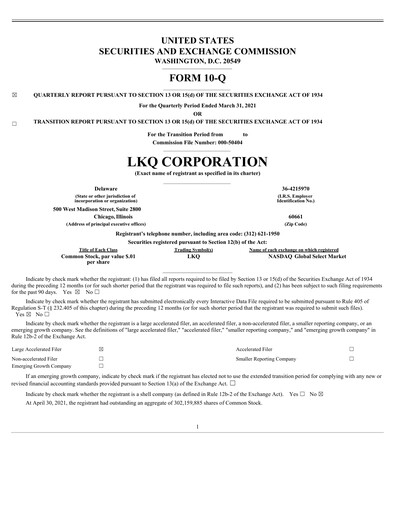 Thumbnail LKQ Corporation Quarterly Report 2021-q1