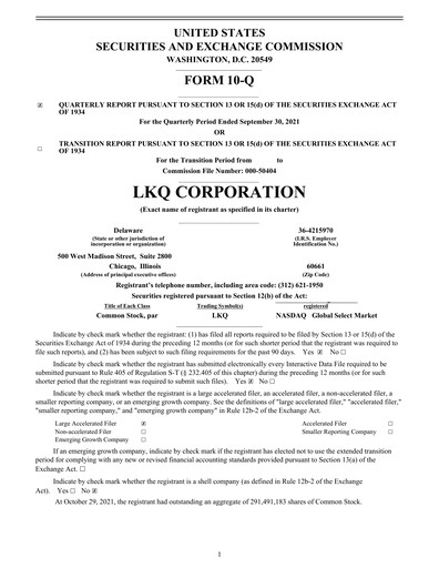 Thumbnail LKQ Corporation Quarterly Report 2021-q3