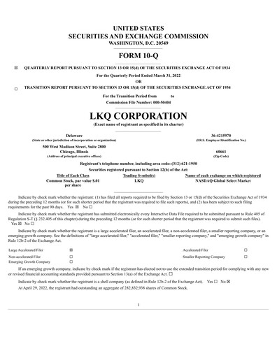 Thumbnail LKQ Corporation Quarterly Report 2022-q1